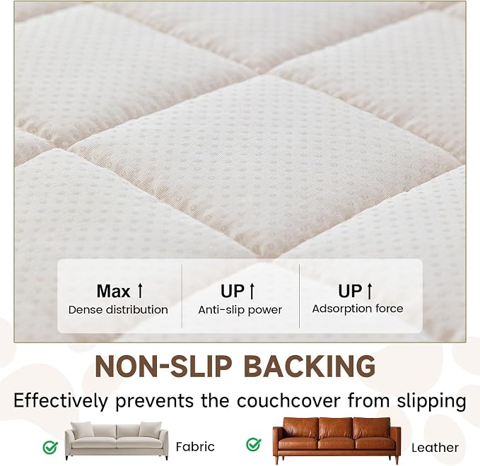 OTOB All Seasons Sofa Covers for 3 Cushion Couch Washable, Geometric Jacquard Fuzzy Non-Slip Pet Couch Cover, Kids Pet Friendly Soft Plush Sofa Slipcovers Dog Bed Mats (Off White, 27.6" x 70.9") - Image 5