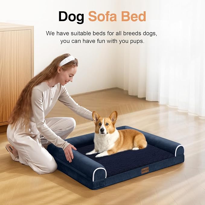 NANUYA Orthopedic Dog Bed for Medium Dogs, 30 x 20 Inch, Navy Blue | Egg crate foam for joint support, 3-sided bolster pet sofa, waterproof lining, washable cover, and non-skid base - Image 3