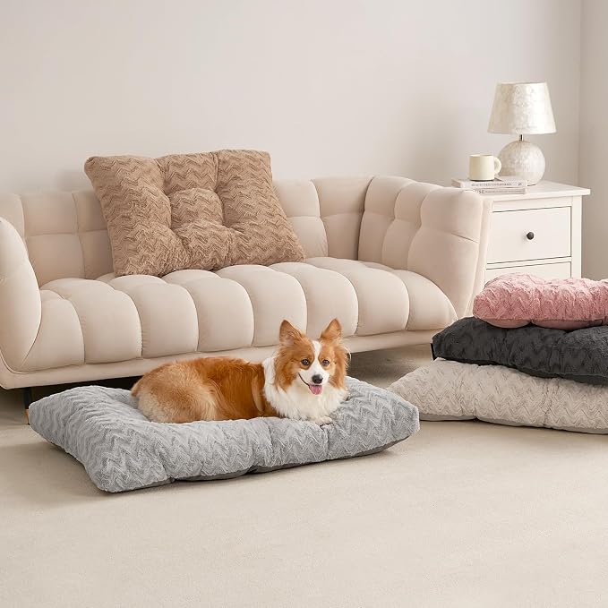 EHEYCIGA Washable Large Dog Bed for Crate 35x23 Inch, Kennel Pad for Dogs Up to 45 lbs, Plush and Comfy Pet Sleeping Mat, Camel - Image 8
