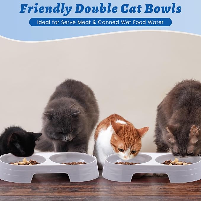 Sliner 7 Pcs Kitten Litter Box Starter Kit, 2 Plastic Small Kitty Litter Box Training Low Entry with Scoop, 2 Double Cat Bowl and Mat for Kitten Indoor(Blue) - Image 5
