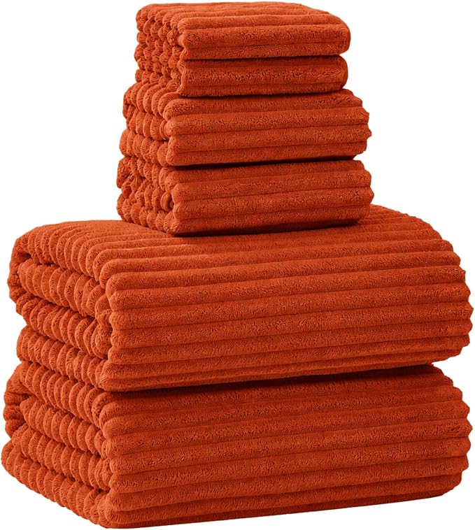 6 PC Bath Towel Set, 40"x80" Oversized Bath Sheets, Burnt Orange | Microfiber, Quick Dry, Highly Absorbent, Towels for Bathroom, 2 Extra Large Bath Towels, 2 Soft Hand Towels, 2 Washcloths by NALIVO