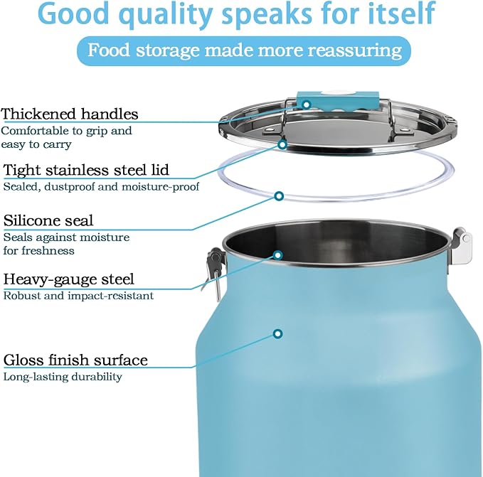 Dog-Cat Food Storage Container 40 lb/38 Qt Large Pet Food Bin with Airtight Lid, 304 Stainless Steel Construction & Scoop Included, Durable Metal Dog Food Storage for Dogs & Cats, Blue - Image 3