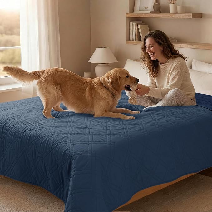 100% Waterproof Dog Bed Cover Pet Blanket 82"x92", 7-Layer Reversible Washable Bed Mat for Furniture Couch Sofa Car (Berlin Blue+Navy Blue) - Image 8