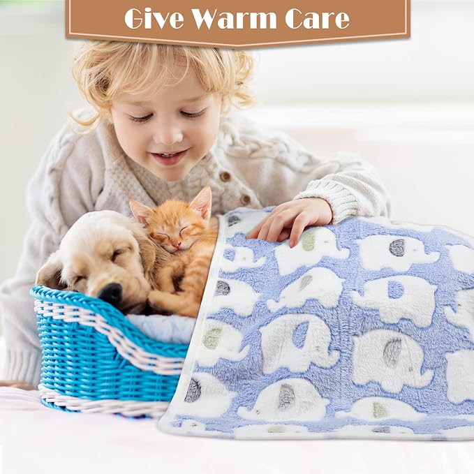 Tatuo 12 Pieces 16 x 24 Inch Dog Blanket Super Soft Warm Cat Sleep Mat Pet Kitten Doggy Fluffy Fleece Blankets with Cute Dog Paw Bone Star Elephant Patterns Printed Fluffy Blanket for Small Cat Puppy - Image 3