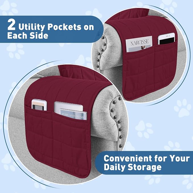 MAXIJIN Waterproof Oversized Couch Covers for 3 Cushion Couch, 79" Quilted Sofa Covers Washable Pet Dog Couch Cover Protector with Elastic Strap & Side Pocket (Large Sofa, Wine Red) - Image 5