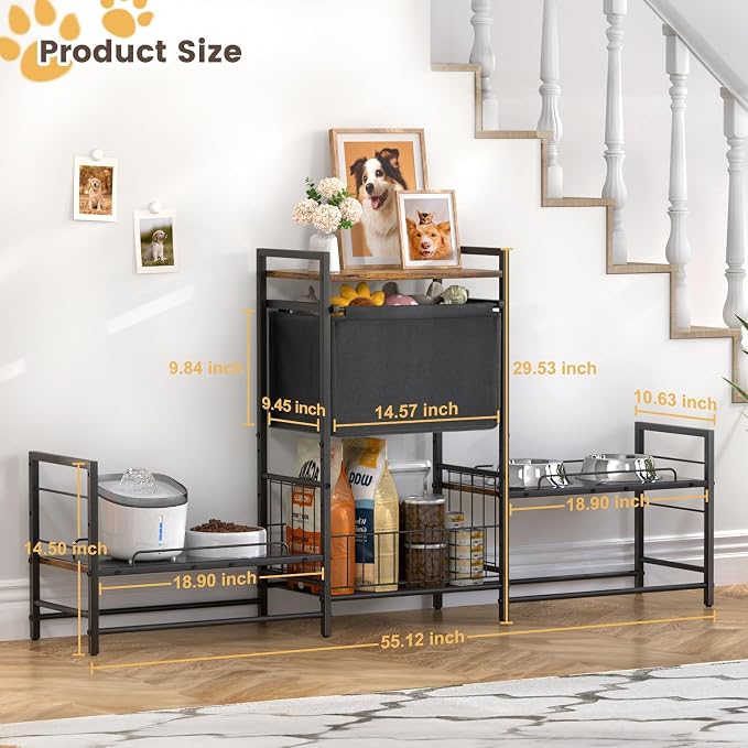 Lomivra Dog Feeding Station with 2 Elevated Bowl Stands & Large Storage | For 2-3 Dogs, 4 Adjustable Bowl Heights, Fit Large Medium Small Dogs, Fit All Bowl Types, Pull-Out Toy Bin, Dog Food Storage - Image 7