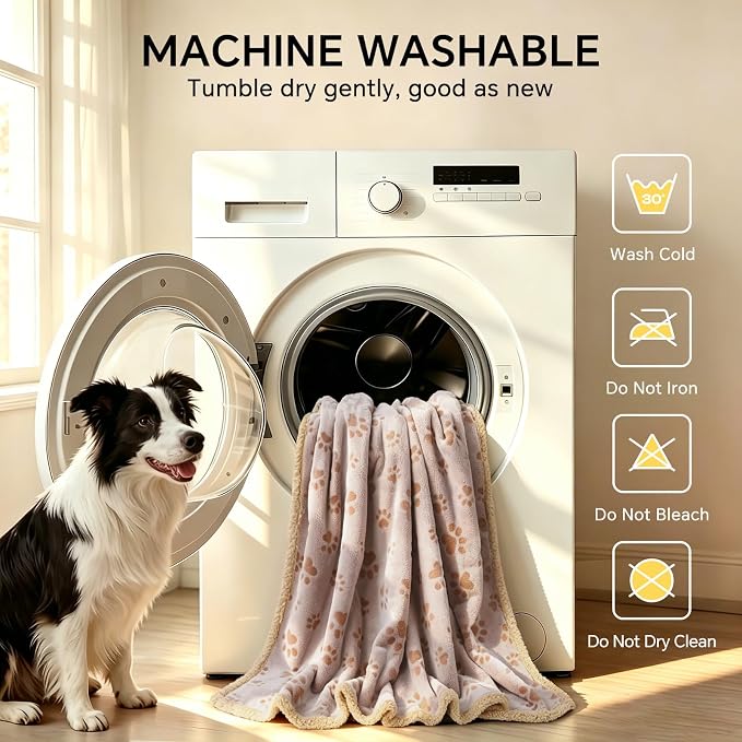Luciphia Waterproof Dog Blanket Reversible Sherpa Fleece for Small Dogs Cat | Soft Print Pet Blanket Washable Pee Proof, Furniture Protector for Couch Sofa Bed Car, Cozy Throw(57" x 40", Khaki) - Image 7