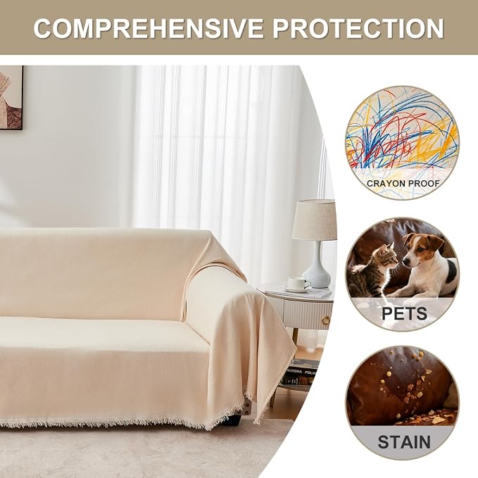 Sofa Cover for Washable Sectional L Shape, Beige | Couch Covers Protector with Tassel Sofa Slipcover for Pet & Kid Friendly - Image 5