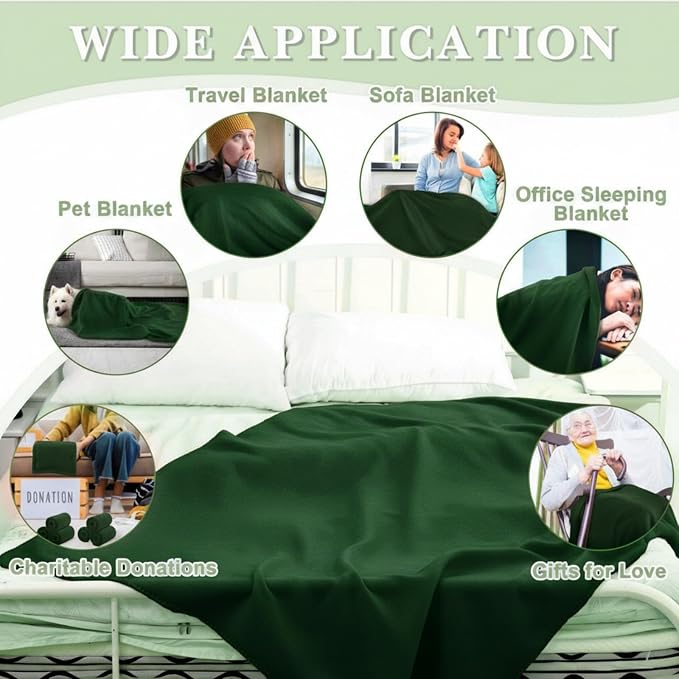 Newwiee 70 Pcs Bulk Fleece Throw Blankets 50'' x 60'' Oeko-tex Standard 100 Certified for Outdoor Wedding Guest Blankets Donation Homeless Sleepover Lap Pet Sofa, All Seasons Use (Green) - Image 5