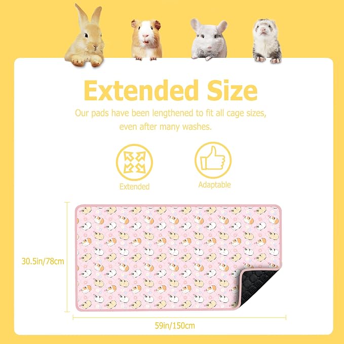 Guinea Pig Cage Liners, 59x31in 2 Pack Washable Guinea Pig Bedding, Waterproof Reusable & Anti Slip, Super Absorbent Guinea Pig Pee Pad for Small Animal, Rabbit, Bunny, Fit for C&C Cage, Pink - Image 3