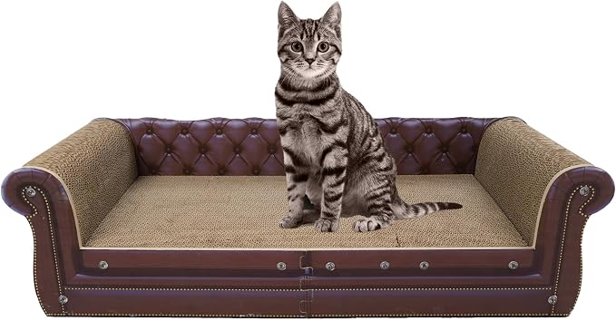 COOZMENT Scratching Sofa, Couch Shaped Thick Scratching Cardboard, Lounge Bed for Indoor Rest&Play, Sofa Scratcher Pad (Brown, 22.4" L X 12.2" W X 6.3" H) - Image 7