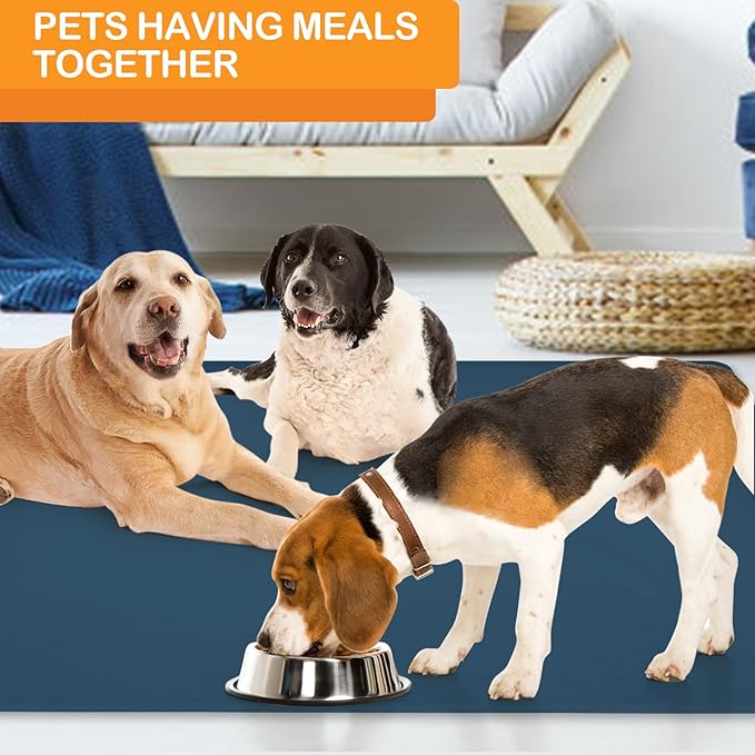 KVK Dog Water Mat 39.4 by 29.5in Extra Large - Silicone Mat for Dog Bowls Waterproof Non Slip - XL Pet Mat for Food and Water Protect Floors - Stone Blue - Image 3