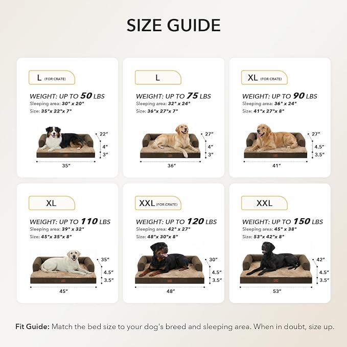 Orthopedic Washable Dog Bed for Extra Large Dogs, 41x27in, Brown | Orthopedic Foam Relieves Joint Pressure, Bolsters Supports Head And Neck, Washable Cover, Non-Slip Bottom - Image 5