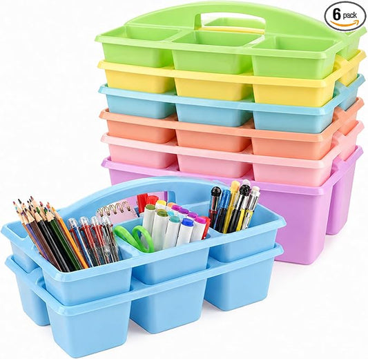 gisgfim 6 Pack Plastic Classroom Caddy with 6-Compartments Plastic Storage Caddies with Handle 6 Compartments Table Caddy Organizer Versatile Table Caddies for Classroom Office Storage, Pastel Color by gisgfim