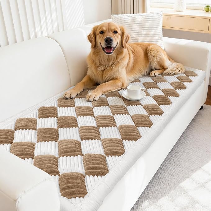 Vaukki Coffee Couch Cover for Dog Washable, 27.6''x70.9'' Sofa Pad Topper | Non Slip Fuzzy Pet Sofa Cover for 3 Cushion Couch Pet Friendly, Furniture Protector Dog Bed Mat for Large Dog by Vaukki