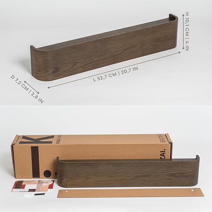 Kazai. Wall-Mounted Coat Rack 'Toke' - Modern Design Coat Rack with Hidden Wall Hooks - Solid Wood Veneer Panel Coat Hanger - Oak, Dark - Image 2