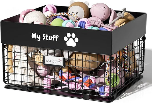 qeerable Dog Toy Basket - Metal Large Dog Toy Box for Small Dog - Dog Toy Storage Bin for Pet - Personalized Large Dog Toy Basket for Puppy and Pet- Dog Toy Organizer Holder Boxes for Living Room by qeerable