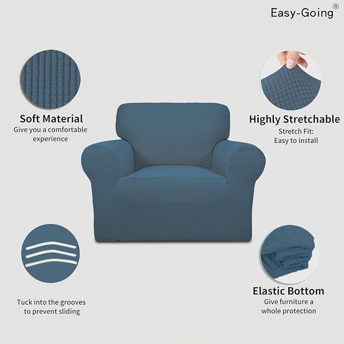 Easy-Going Stretch Chair Slipcover with Arm Washable Bluestone | 1-Piece Couch Sofa Cover Furniture Protector for Living Room Soft with Bottom For Kids, Pet. Spandex Jacquard - Image 4