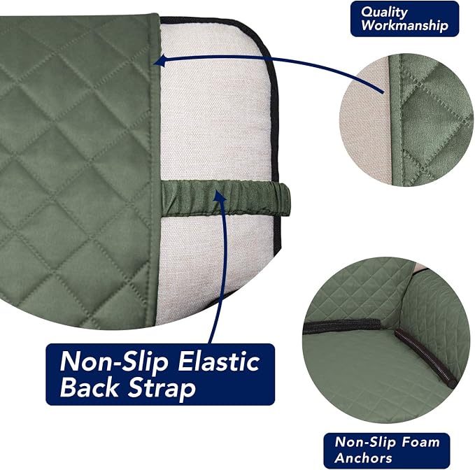 PureFit Reversible Quilted Couch Covers for Dogs Loveseat Sofa Cover 46.5” | Greyish Green/Beige, Water Resistant Couch Protector, Washable Pet Couch Cover with Non Slip and Elastic Straps For Kids - Image 3