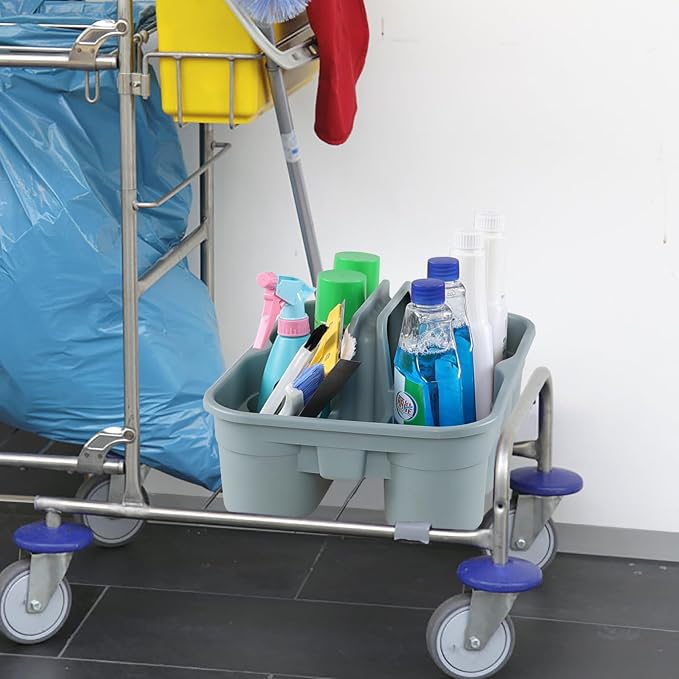 6-Pack Plastic Cleaning Storage Caddy, Gray | Cleaning Supply Carry Caddy - Image 5