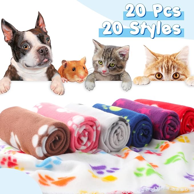 Eccliy 20 Pcs Puppy Blanket Pet Soft Fleece Dog Blankets Warm Felt Throw Sleep Mat Bed Covers for Doggie Puppy Pet Dogs Cat, 20 Styles(23.6 x 27.6 Inch,Paw) - Image 3