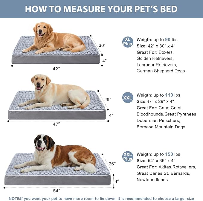 WNPETHOME Orthopedic XL Dog Beds Large Sized Dog,Extra Large Waterproof Dog Bed with Removable Washable Cover & Anti-Slip Bottom,Egg Crate Foam pet Bed with Soft Rose Plush Crate mat. - Image 5