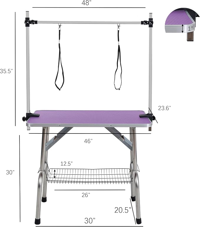 46" Dog Grooming Table Foldable Pet Grooming Tables with Adjustable Arm Noose Storage Mesh Tray Maximum Capacity Up to 330lbs Purple - Image 2