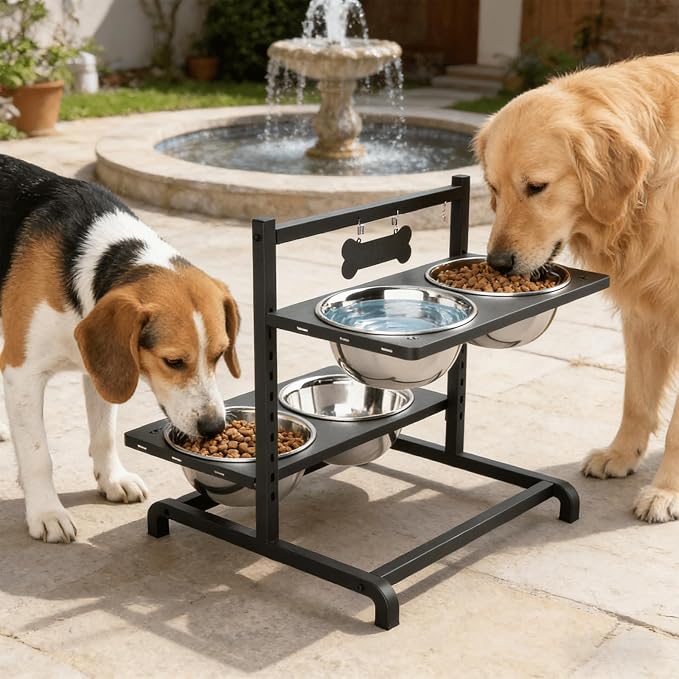 ADENGL Elevated Dog Bowl Stand with 4 Stainless Steel Bowls (1700ml/58oz) – 9 Height Adjustable Raised Pet Feeder from 4.9" to 14.5" for Large Dogs & Multi-Pet Homes, with Bone Name Tag - Image 6