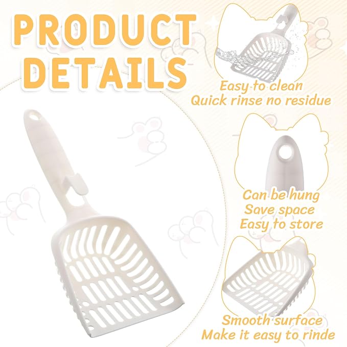 24 Pieces Litter Scoop Bulk for Cats Plastic Pet Kitty Litter Scooper Durable Deep Shovel for Pet Stores Veterinary Clinic, Long Handle White - Image 4