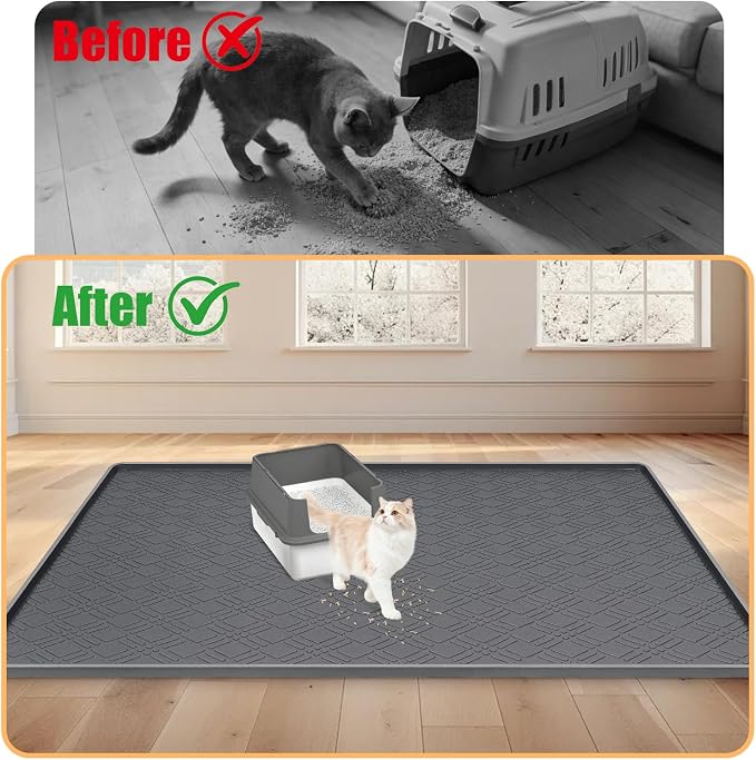 Silicone Cat Litter Mat 42" x 29" Cat Mat for Litter Box, Dark Grey | Extra Large Cat Litter Trapping Mat for Floor, Waterproof, Non-Slip Kitty Litter Box Mat with Raised Edge, Easy to Clean - Image 4