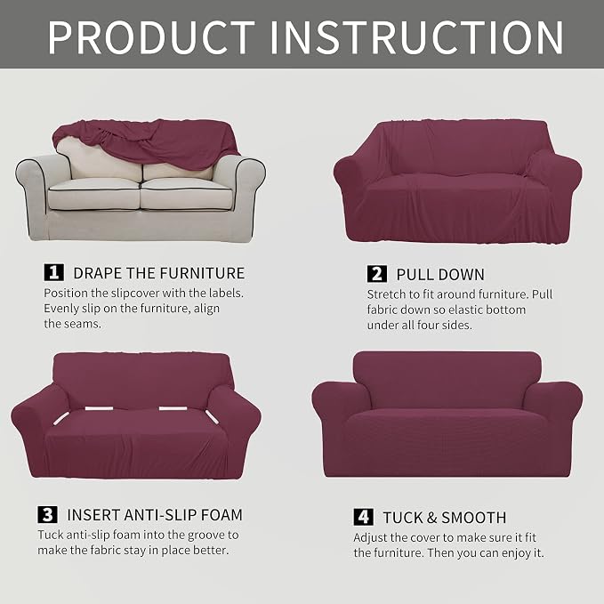 Easy-Going Stretch Oversized Loveseat Couch Covers Washable ASH Rose | 1-Piece Large Loveseat Cover for 2 Cushion Couch Furniture Protector RV Sofa Slipcover Soft with Bottom for Kids Pets - Image 6