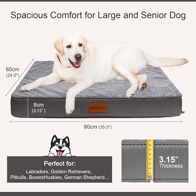 NACOCO Orthopedic Dog Bed for Medium Large Dogs, Waterproof Dog Crate Mat with Removable Washable Cover, 35D High-Density Foam Support, Non-Slip Bottom & Flannel Top, for Elderly Dogs, Grey, 35"x24" - Image 3