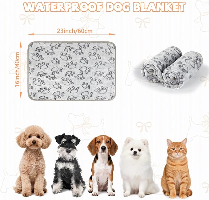 YUEPET 2 Pack Waterproof Dog Blankets, Puppy Blankets for Small Dogs & Cats | Machine Washable, Waterproof Inner Layer, Sofa Bed Cover, Reversible Fleece, 23 x 16 in, Small Dogs and Cats, Gray Coffee - Image 2