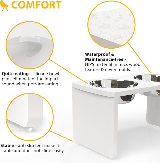 Elevated Dog Bowls, Waterproof Raised Dog Bowl for Medium & Large Dogs, HIPS Poly Lumber Stand with 2 Stainless Steel Bowls, Indoor & Outdoor Use (13'' Tall–68 oz Bowl, White) - Image 5