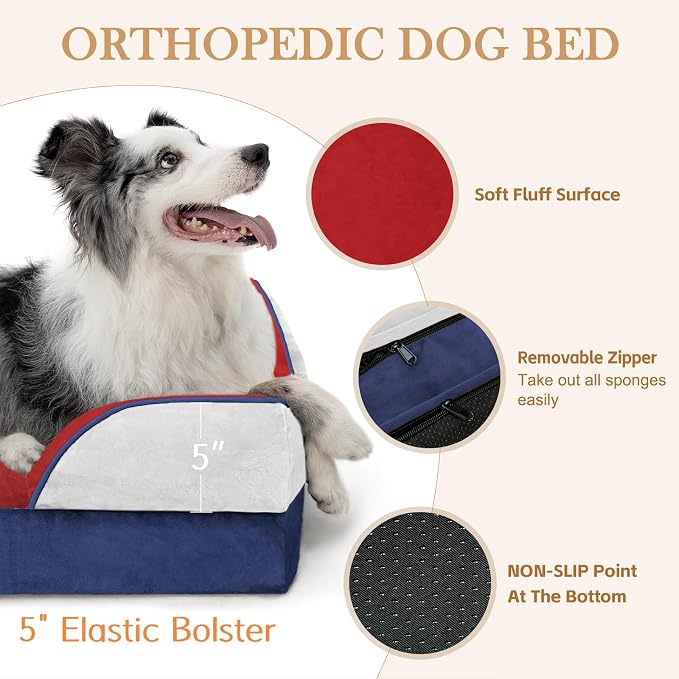 Comfort Expression Orthopedic Dog Bed for Extra Large Dogs with Bolster | Waterproof Dog Couch Bed with Washable Cover & Non-Slip Bottom, Supportive Egg Crate Foam XL Pet Bed, 42x30 Inch - Image 6