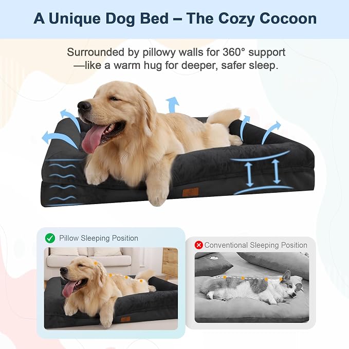 XL Orthopedic Waterprood Dog Bed for Extra Large Size Dogs | 360 Degree Bolster Support, Egg Crate Foam, Waterproof Liner, Non-Slip Bottom, Machine Washable Cover, 45 x 35 Inch - Image 3