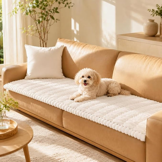 Couch Cover for Dogs, Non Slip Washable Sofa Protector Pet Friendly | White Fuzzy For 3 Cushion Couch, Protector for All Sofas (27.6" x 82.7") by Unknown