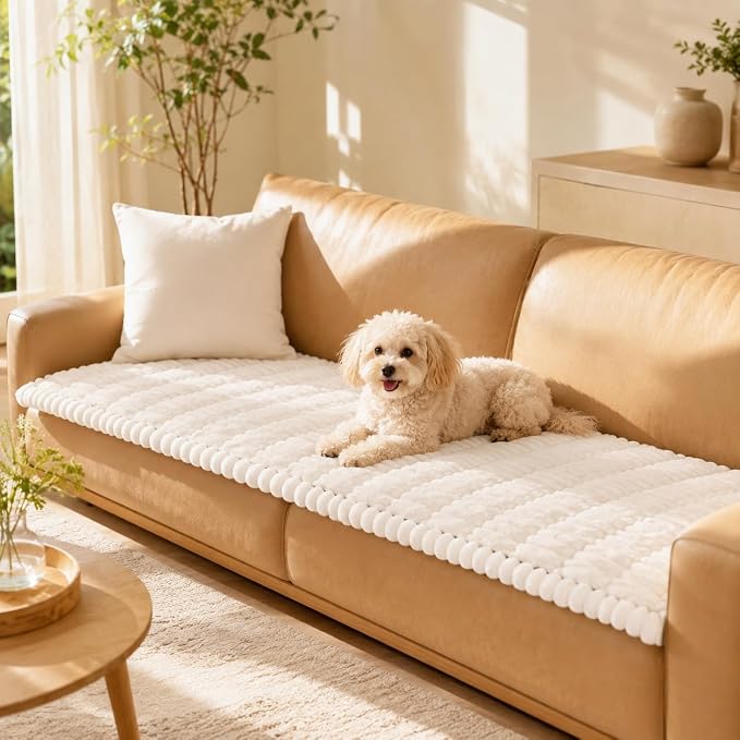 Couch Cover for Dogs, Non Slip Washable Sofa Protector Pet Friendly | White Fuzzy For 2 Cushion Couch, Protector for All Sofas (27.6" x 59.1") by Unknown