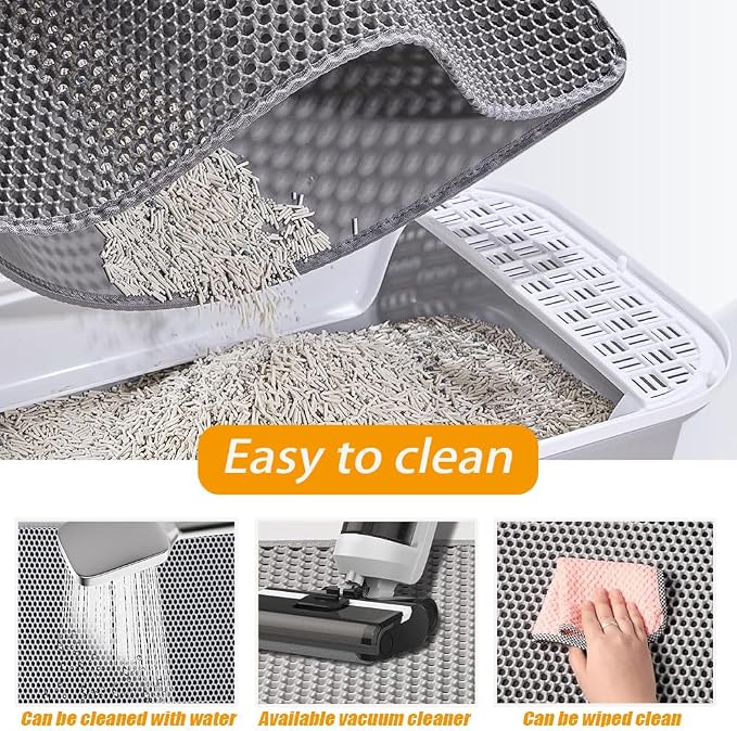 Large Cat Litter Mat, 46x28 Inches Extra Large Double Layer Honeycomb Cat Litter Trapping Mat, Non Slip Waterproof Urine Proof Mat, Scratch Resistant Durable Litter Rug - Image 5