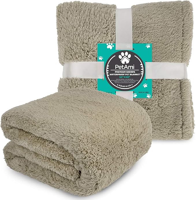 PetAmi Fluffy Waterproof Dog Blanket for Couch and Bed, Reversible Sherpa Pet Throw, Pee Proof Furniture Protector Sofa Cover, Washable Cat Blanket for Medium Large Dogs and Cats (Taupe Camel, 60x80) - Image 7