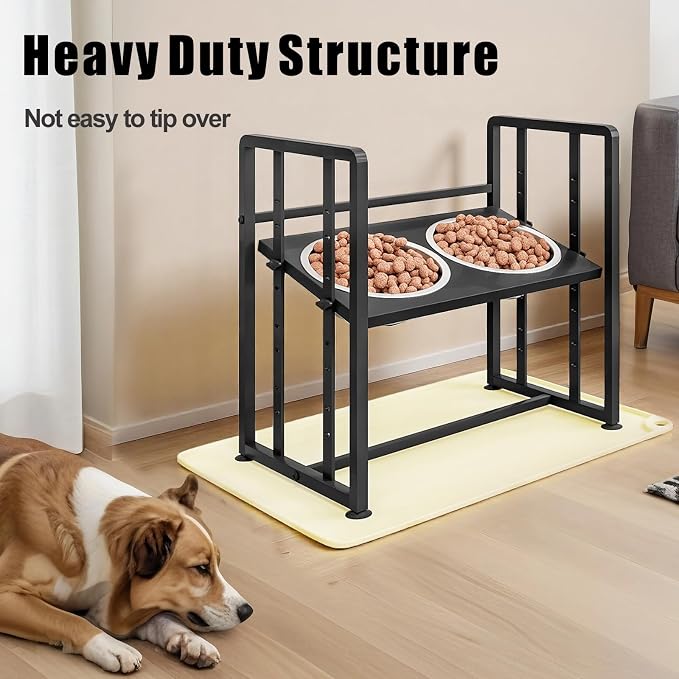 INGIORDAR Dog Bowls Elevated Height Adjustable Raised Dog Bowl Feeding Mat | Metal Pet Food Feeder Dish Station Non-Slip Dog Bowl Stand Stainless Steel Food Water Bowl - Image 5