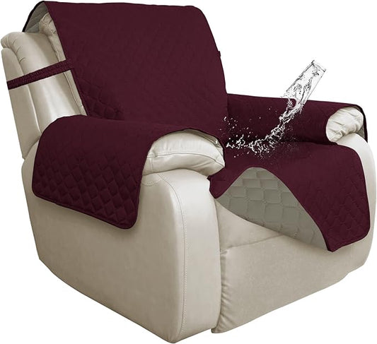 ISSUNTEX Double Protection 100% Waterproof Recliner Covers for Living Room, Reversible Furniture Protector Recliner Couch Sofa Slipcover for Dogs, Pets, Kids (Oversized Recliner, Wine/Beige) by ISSUNTEX