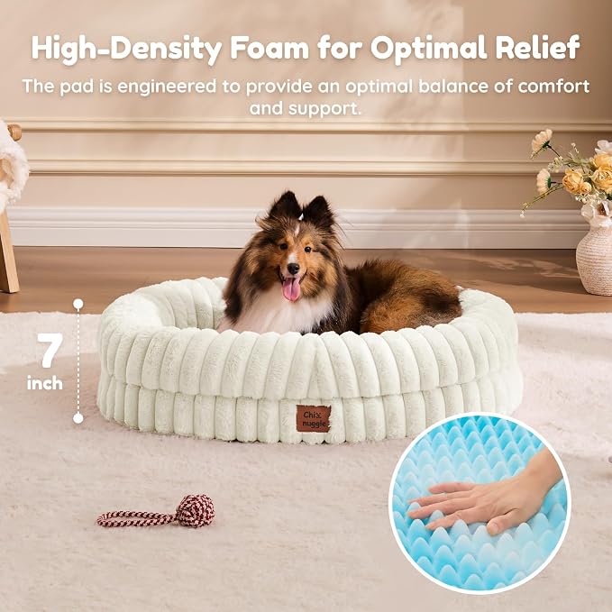 ChiXnuggle Orthopedic Dog Bed, Washable Cover, Faux Fur Bolster Pet Couch | waterproof,egg crate foam,non-slip bottom,for small medium dogs,cream,30*24*7,dog sofa,puppy bed - Image 5