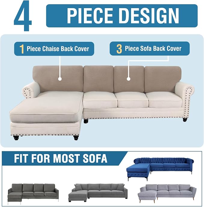 H.VERSAILTEX Backrest Cushion Covers Sectional Couch Back Cushion Covers for Sectional Sofa Set for Both Left/Right Couch (Back Only: 1 Chaise + 3 Sofa, Sand) - Image 8