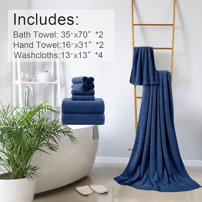 8-Piece Navy Bath Towels Set,2 Oversized Large Bath Towels Sheet,2 Hand Towels and 4 Washcloths - 600 GSM Soft Luxury Towel Set,Highly Absorbent Quick Dry Towel Collection for Bathroom,Hotel and Spa - Image 6