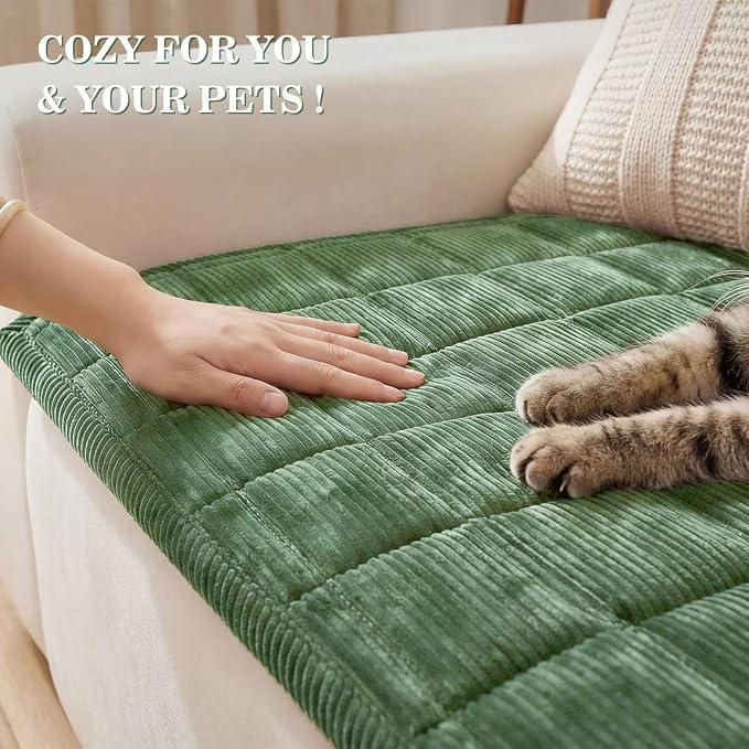 Couch Cover for Dogs Non-Slip Pet Couch Cover for Sofa Plush Protector | Non-Slip Backing, Machine Washable, Pet Friendly, Pet Hair & Scratch Protection, Sofa Cushion Protector(Green, 27.6"×70.9") - Image 3