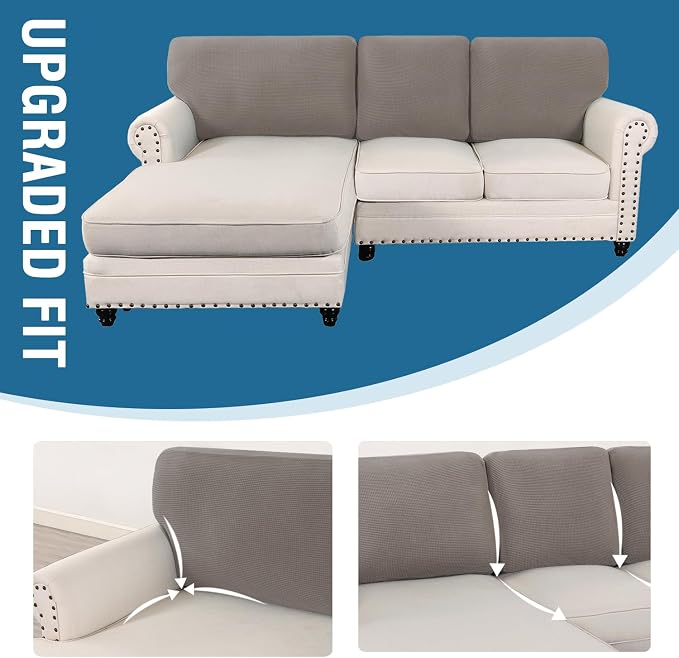 H.VERSAILTEX Backrest Cushion Covers Sectional Couch Back Cushion Covers for Sectional Sofa Set for Both Left/Right Couch (Back Only: 1 Chaise + 2 Sofa, Taupe) - Image 7