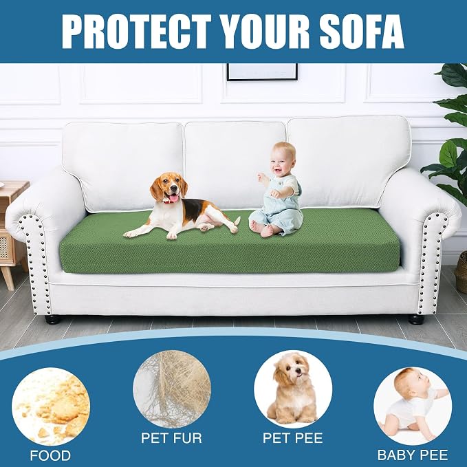Smiry Waterproof Couch Cushion Covers, Non Slip Seat Cushion Covers | Stretch Jacquard Sectional Sofa Slipcover, Washable Elastic Furniture Protector for Pets, Kid, Large, Grass Green - Image 5
