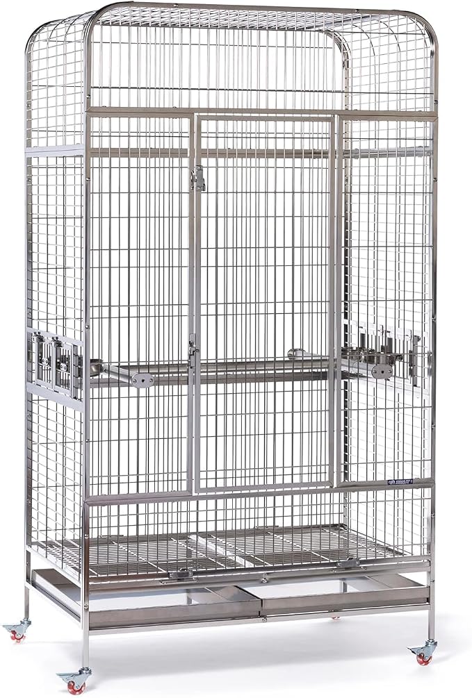 Prevue Pet Products Imperial Extra Large Stainless Bird Cage - Big Birdcage Ideal for Parrots, Cockatoos, Macaws, Included Perch and Cups, Durable Cage with Wheels - Gray, Extra Large by Prevue+Pet+Products