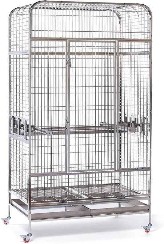 Prevue Pet Products Imperial Extra Large Stainless Bird Cage - Big Birdcage Ideal for Parrots, Cockatoos, Macaws, Included Perch and Cups, Durable Cage with Wheels - Gray, Extra Large by Prevue+Pet+Products